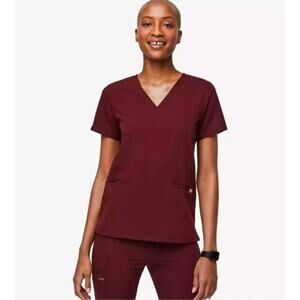 FIGS Women's Casma Three-Pocket Scrub Top V-Neck Short Sleeves Side Slits Size M